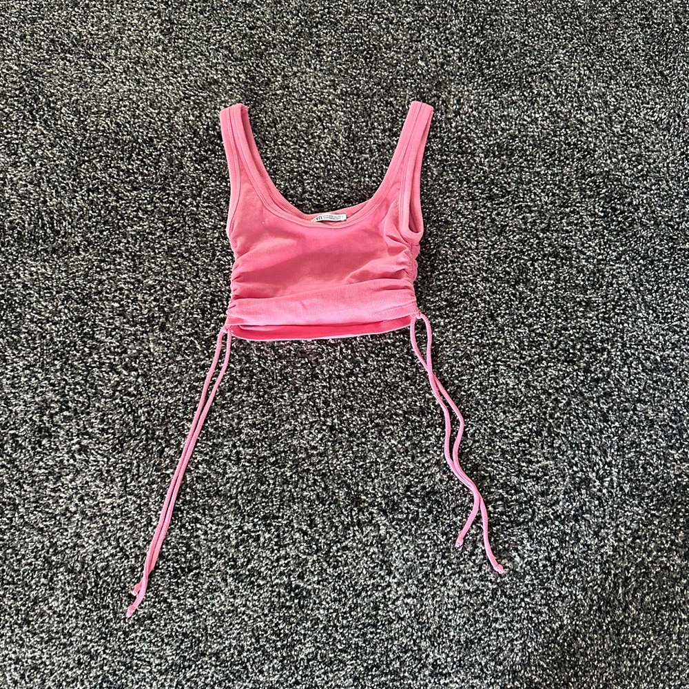 pink zara ribbed cropped tank